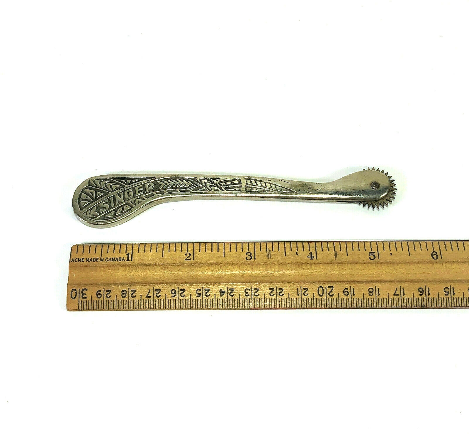 Rare 30s Singer Sewing Machine Solid Cast Nickel Art Deco Pattern Tracing Wheel - The Old Singer Shop