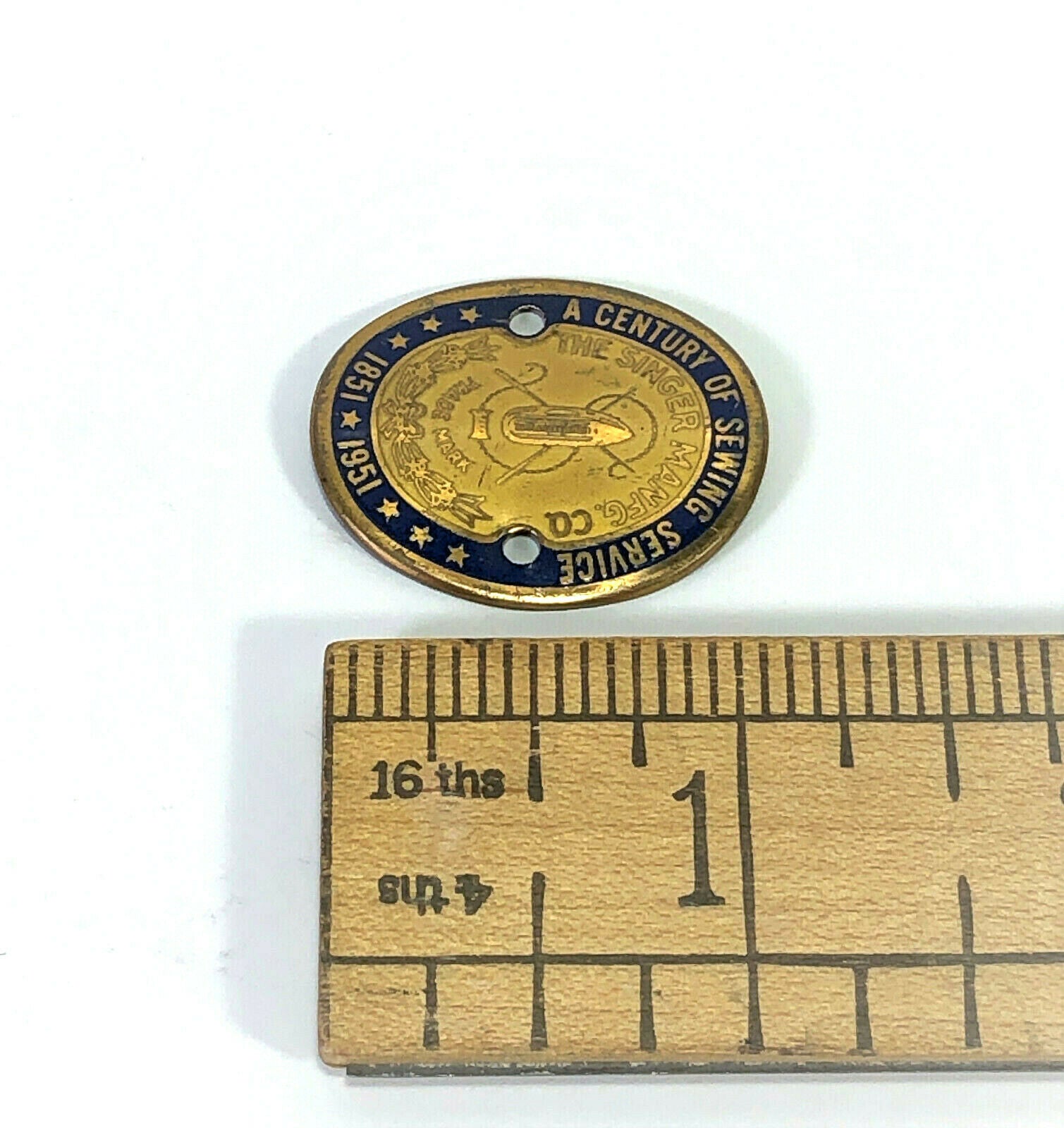 Singer 221 Featherweight Sewing Machine 1951 Centennial Brass Badge Emblem Medallion - The Old Singer Shop