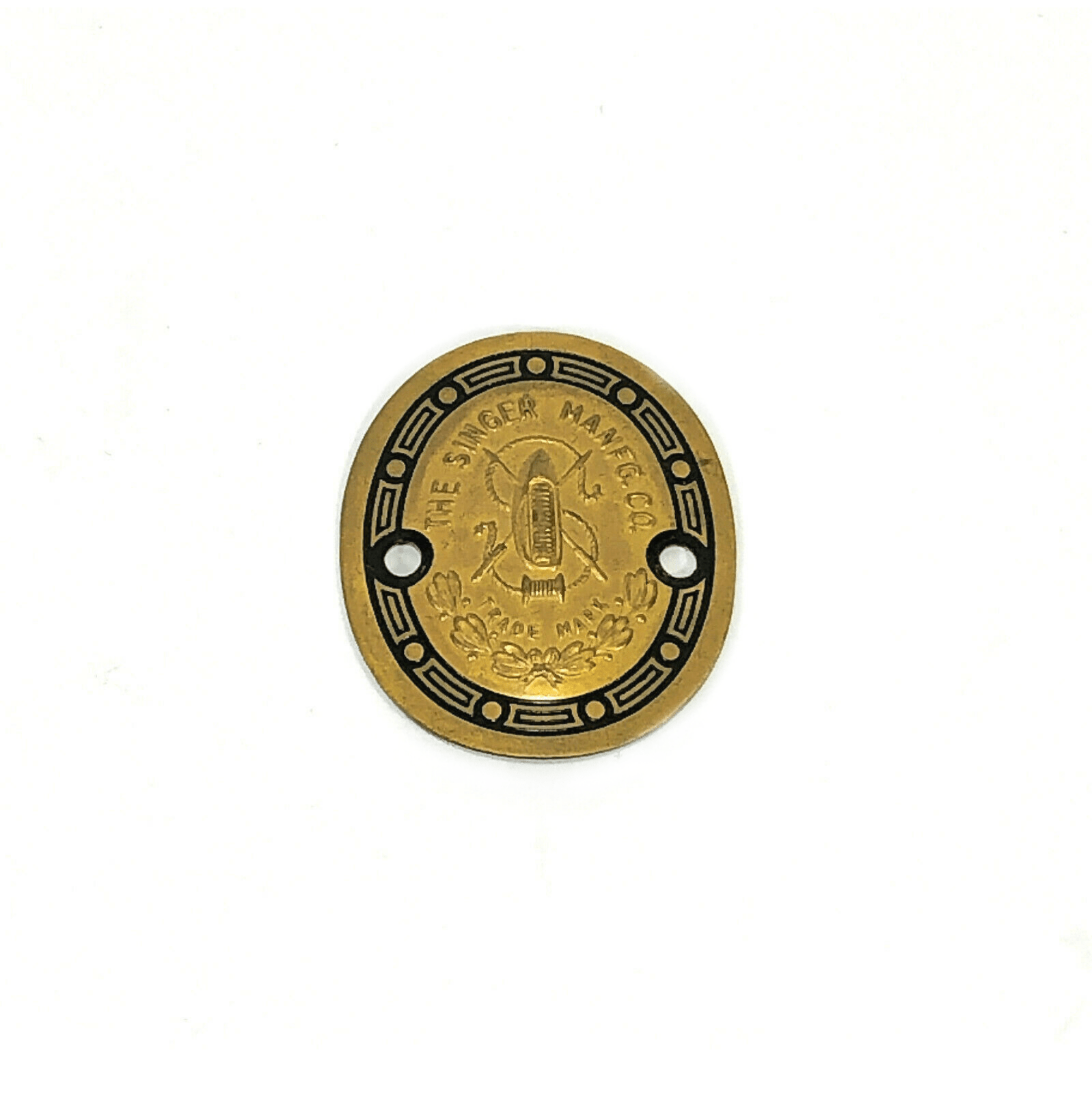 Singer 221 222K Featherweight Sewing Machine Brass Badge Emblem Medallion w Black Rim - The Old Singer Shop