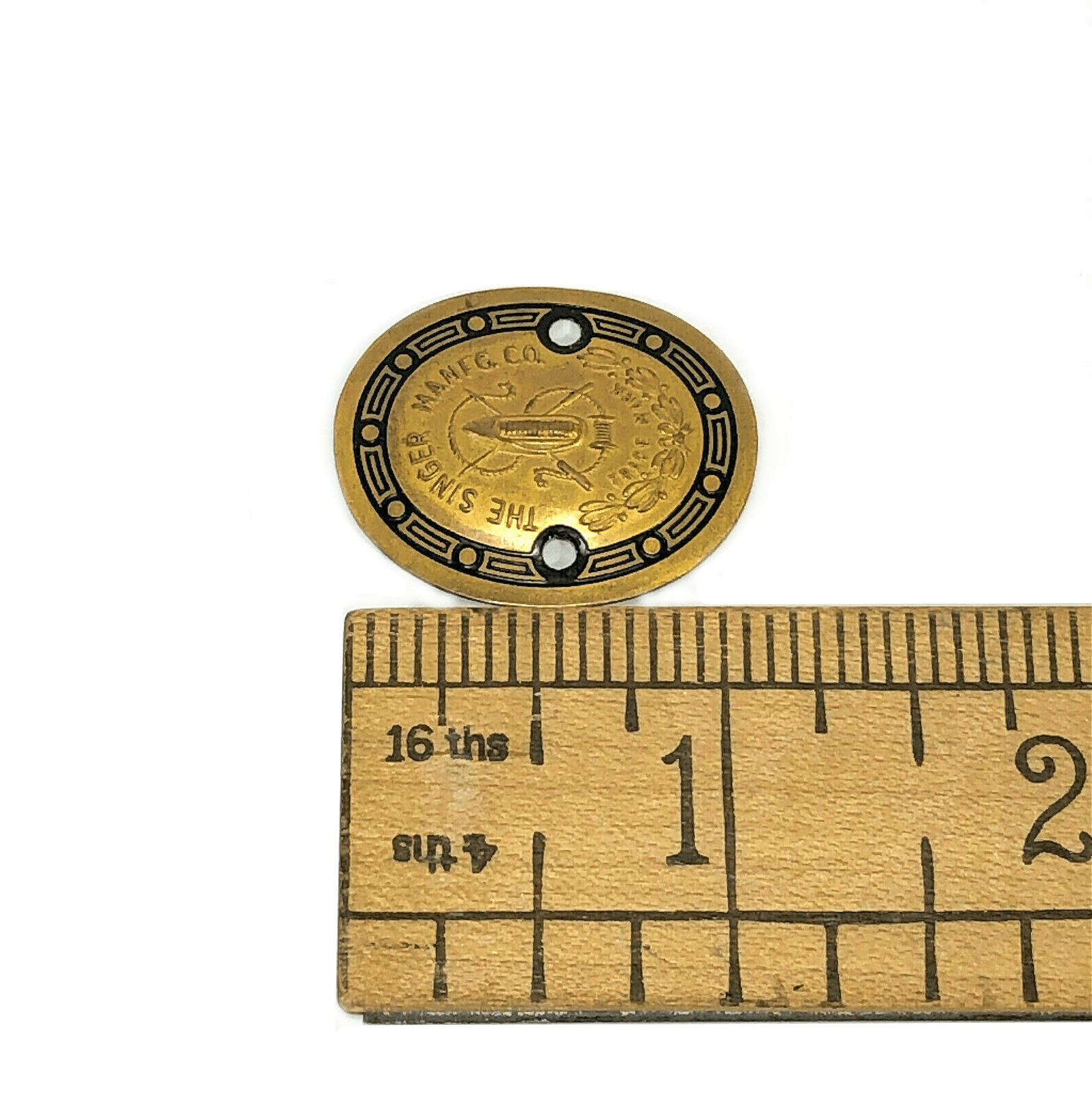 Singer 221 222K Featherweight Sewing Machine Brass Badge Emblem Medallion w Black Rim - The Old Singer Shop