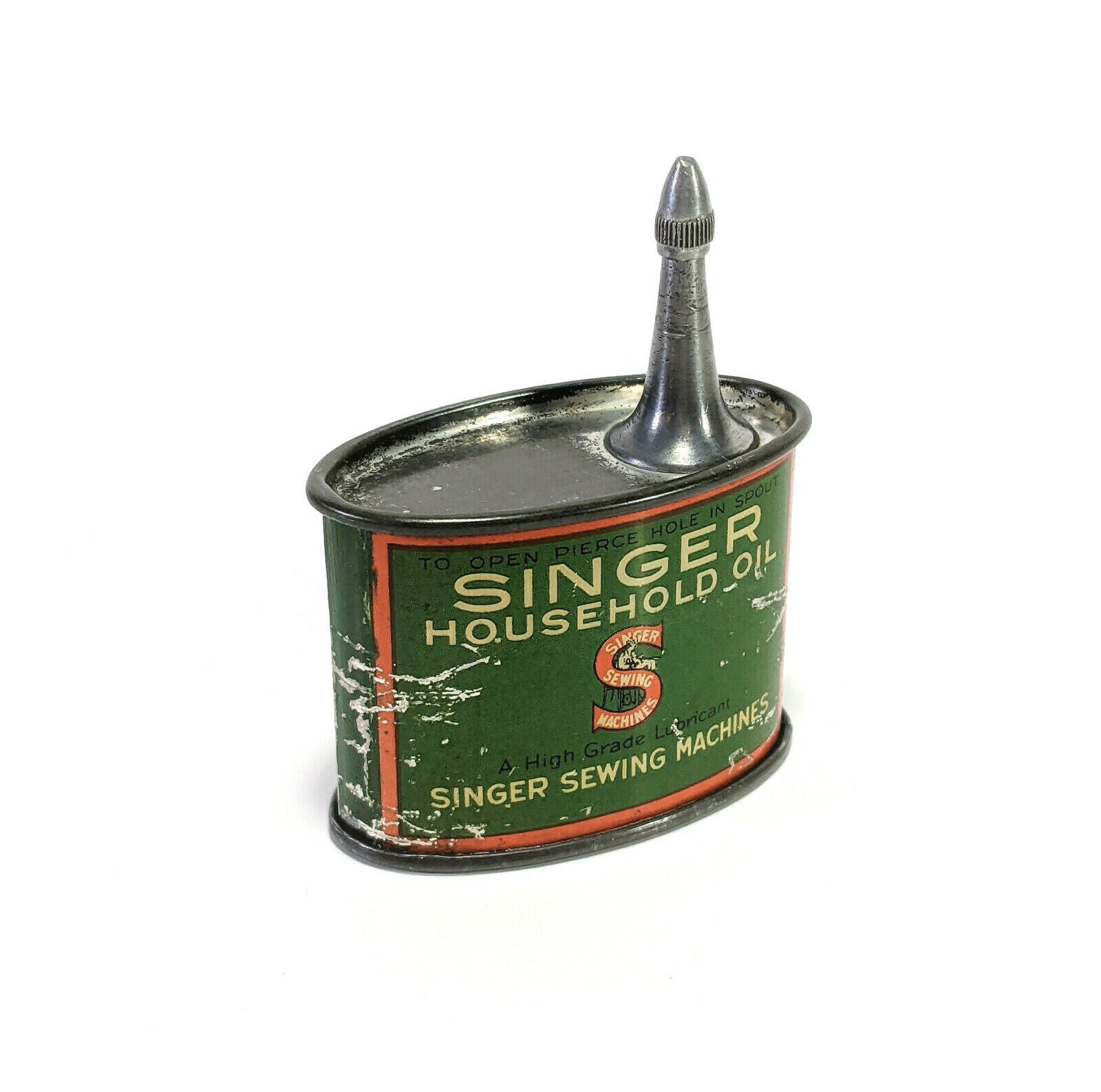 Vintage Singer Sewing Machine Oval 1 1/3 oz Oil Can Handy Oiler with Offset Lead Spout - The Old Singer Shop